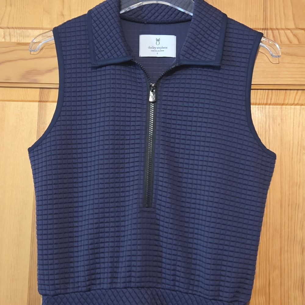 Dudley Stephens Ava Dress Small Navy Blue Waffle Quarter Zip Sleeveless Pockets - Picture 2 of 9